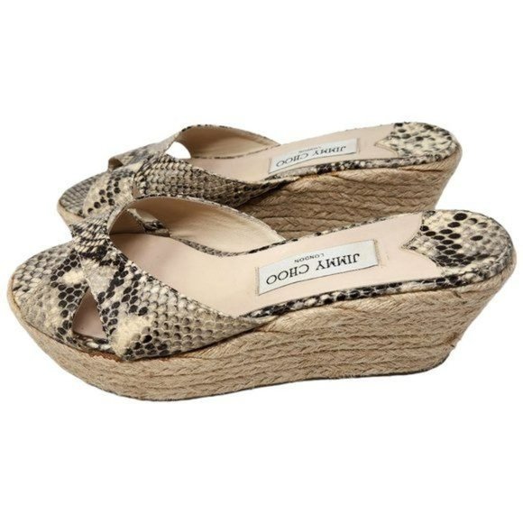 Jimmy Choo DOVINA Sandals Wedge Espadrille Snake Embossed Women's Size 9 - Picture 3 of 10